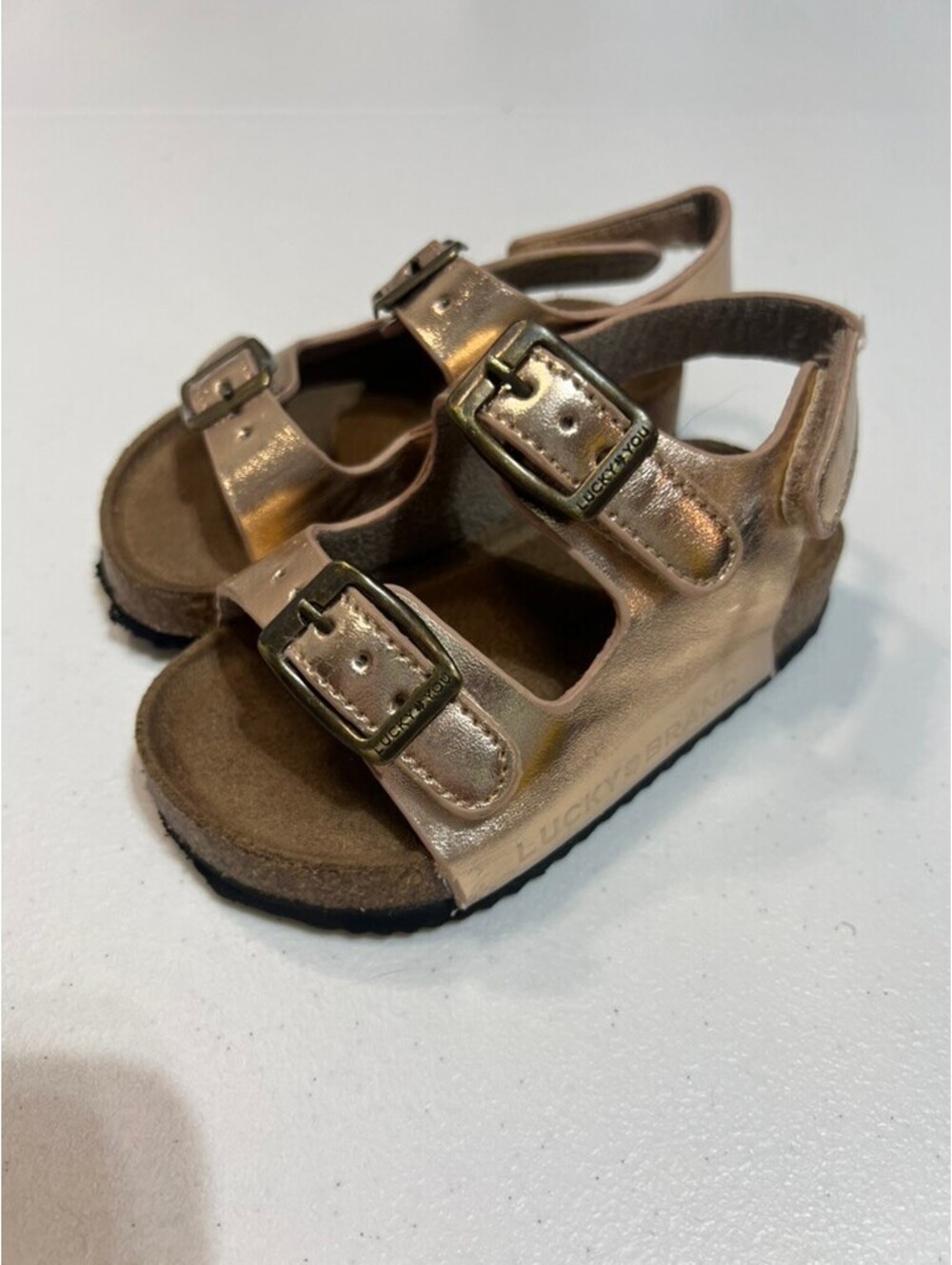 Lucky Brand Double Buckle Velcro bronze rose gold Sandal - Toddler 6C